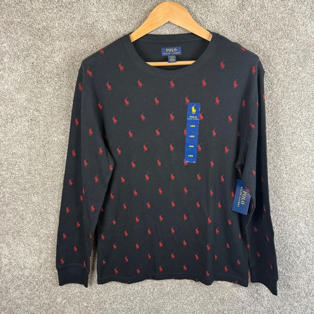 Polo Ralph Lauren Men's Black Thermal Long Sleeve Sleepwear Shirt‎ Large NEW